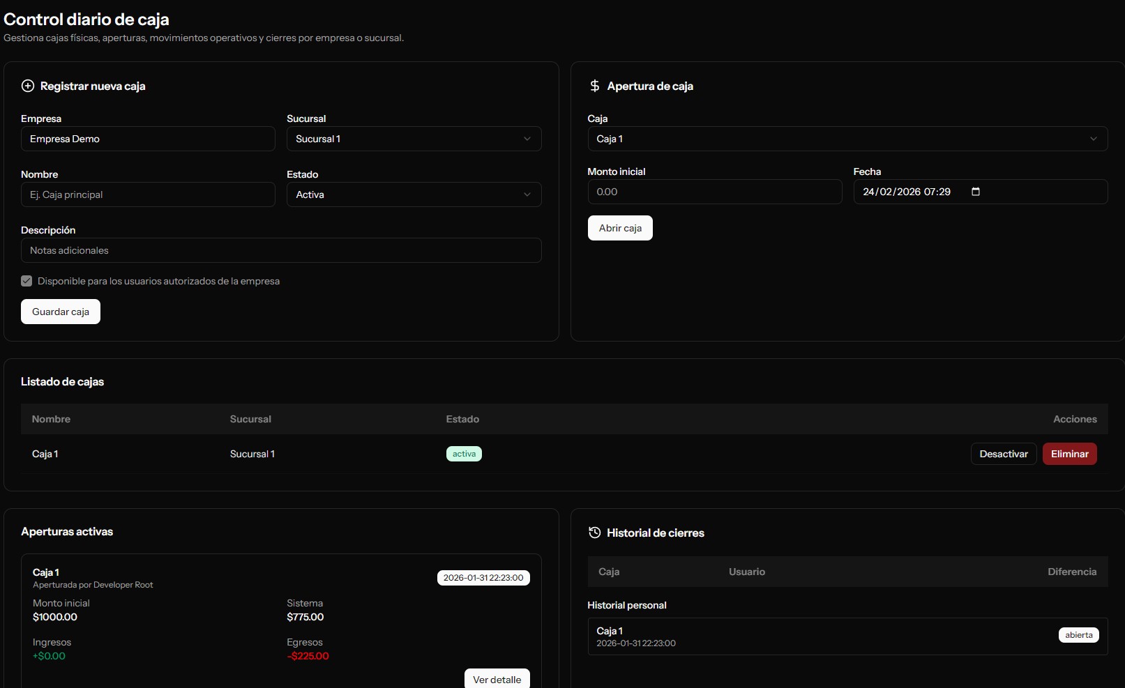 Apertura y Cierre de Caja